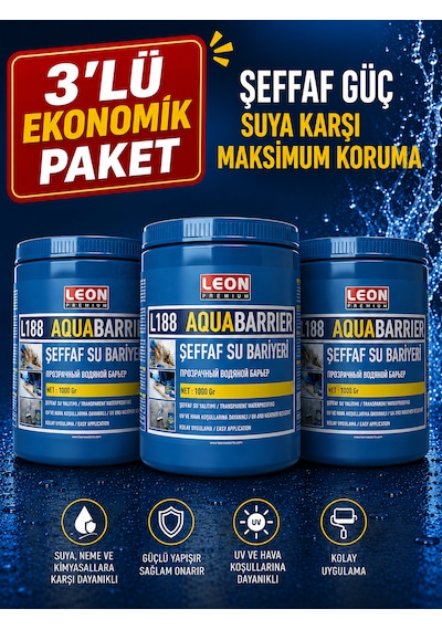 3 Adet Şeffaf Ve Güçlü Su Bariyeri Küf Önleyici Ve Su Yalıtımı 1 Kg