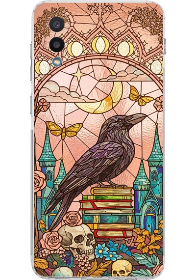Printify Samsung Galaxy A02 İle Uyumlu Vitray Bilge Kuzgun Tasarımlı Şeffaf Silikon Kılıf Şeffaf