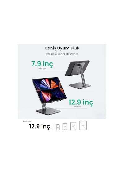 Ugreen Alüminyum Katlanabilir Masaüstü Telefon Tablet Apple Uyumlu iPad Standı Antrasit