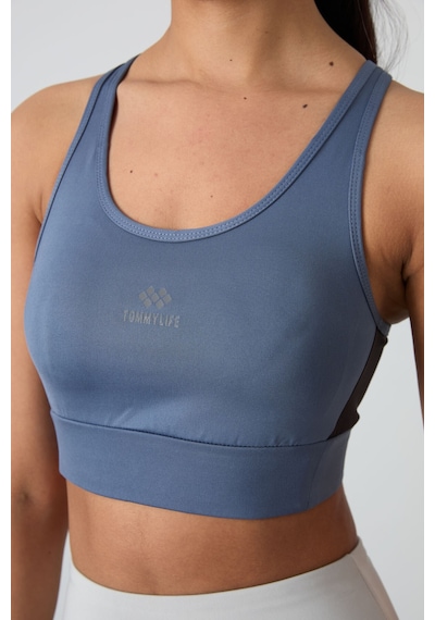 Tommy Life Petrol Çapraz Sırt Detaylı Slim Fit U Yaka Pedli Kadın Spor Büstiyer - 97121 Petrol