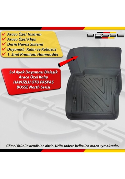 Ford Focus 2 Paspas Araca Özel Sedan / Hb 2005-2011 Derin Havuzlu Paspas Bosse North Serisi