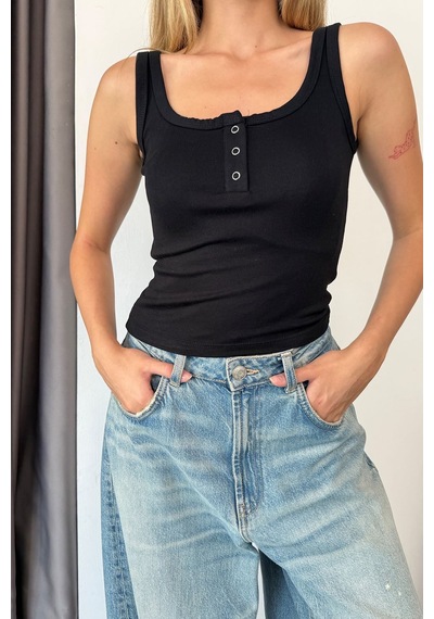 Jee Lee Kadın Askılı Önü Çıtçıtlı Atlet Siyah - 26y 26205