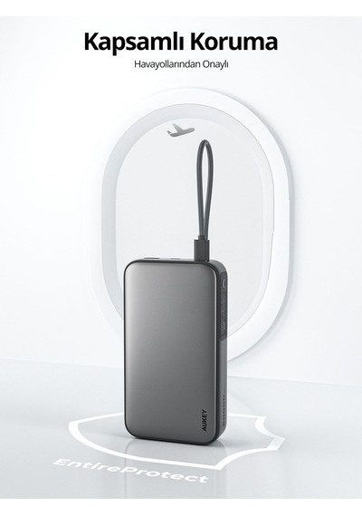Aukey Pb-y48-gy 100w 20000 Mah Pd Destekli Dahili Type-c Kablolu Powerbank - Gri