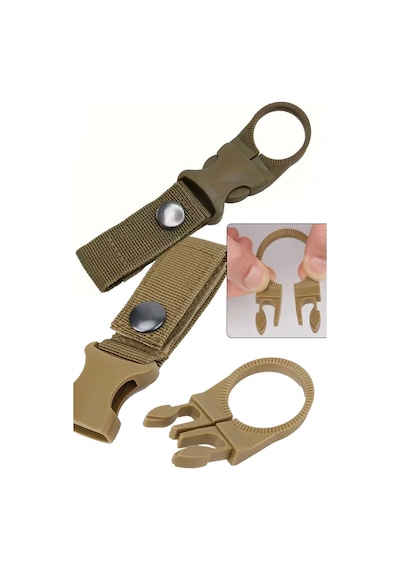Technostation Kampçı Balıkçı Outdoor Pet Şişe Taşıma Aparatı Sağlam Kemere Takılan Su Şişe Taşıma Aparatı Kahverengi