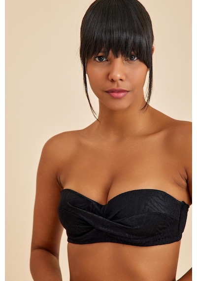 Amarelle Bali Siyah Balenli Dolgulu Straplez Push-up Bikini Takım Siyah