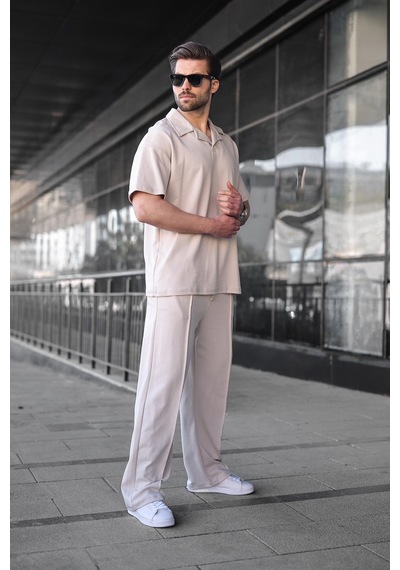 Madmext Taş Rengi Polo Yaka Erkek Alt Üst Takım E7356 Taş Rengi