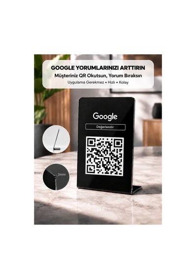 Meo Google Yorum Standı - Qr Kodlu Masaüstü Pleksi Stand Siyah