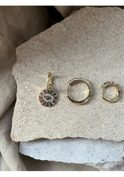 Ysx Jewelry Renkli Taşlı Üçlü Küpe Seti Çok Renkli