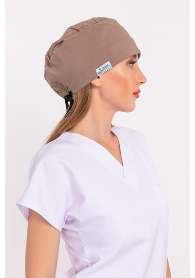 Unisex Düz Vizon Hemşire Doktor Aşçı Hastane Saç Bonesi Kahverengi