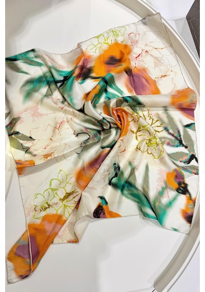 Cardion Lunira Silk Twil İpek Eşarp Flora Somon
