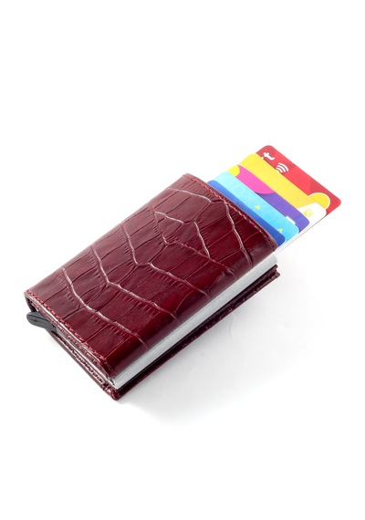 Ancora Leather Hakiki Deri Croco Mekanizmalı Erkek Cüzdanı Bordo