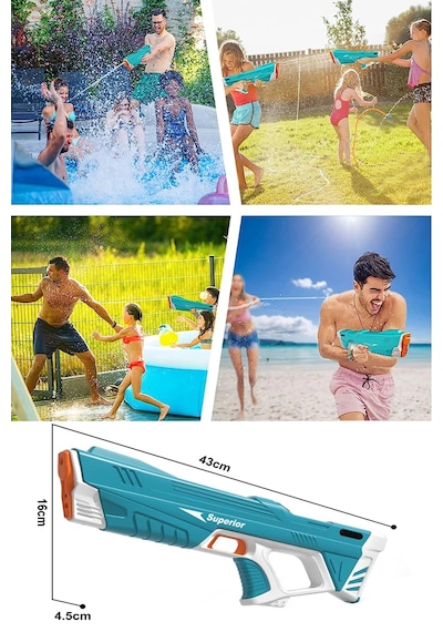 43cm Şarjlı Otomatik Dolum Hazneli Su Tabancası 8-10m Menzil Seri Atış Water Gun 1