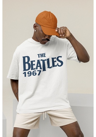1967 The Beatles Müzik Grubu Baskılı Unisex Oversize Tişört Beyaz