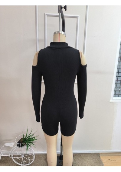 Bhrwear Kadın Omuzlardan Açık Uzun Kollu Yakadan Fermuarlı Kaşkorse Kısa Şort Tulum Çok Renkli