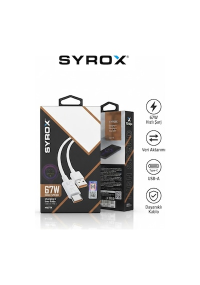 M67tk 67w High Speed Hızlı Şarj Ve Data Kablosu, Usb-a To Type-c Dayanıklı Kablo - Beyaz