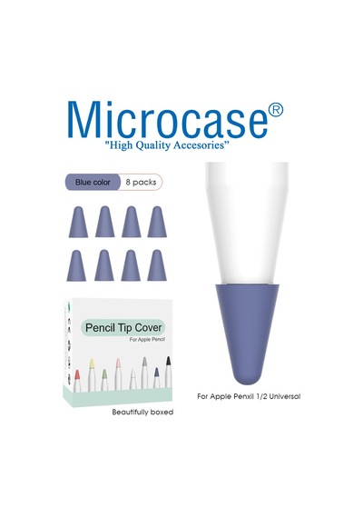 Microcase Pencil 1-2 Uyumlu Stylus Kalem Ucu Koruyucu 8In1 Mavi