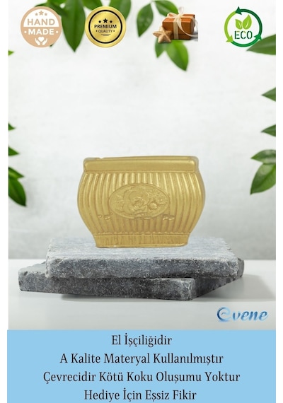 Eskitme Mumluk Şamdan Tealight Mum Uyumlu Mini Çizgili Çiçekli Model - Altın