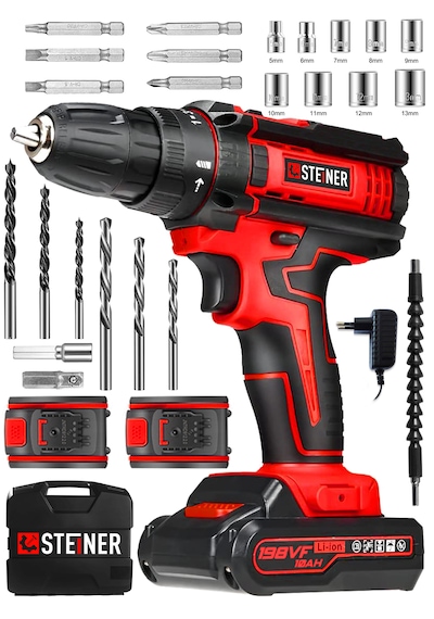 Steiner ST-198VF K Çift Akülü Darbeli Matkap Şarjlı Vidalama Kırmızı