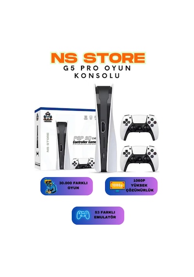 Gs5 Pro Ps5 Tasarımlı Kablosuz Çift Kol Oyun Konsolu 4k, 2.4g, 53 Emulatör, 30.000 Oyunlu Atari