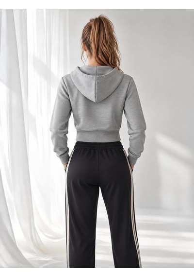 Nealirsanall.com Kadın Dalgıç Kumaş Crop Kapüşonlu Fermuarlı Ceket - Esnek & Spor Sweatshirt Ceket Gri Nealirsanall.com Kadın Dalgıç Kumaş Crop Kapüşonlu Fermuarlı Ceket - Esnek & Spor Sweatshirt Ceket Gri