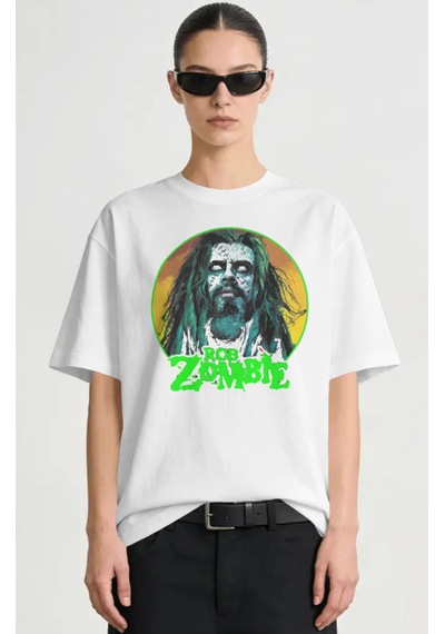 Rob Zombie Rock Metal Şarkıcı Baskılı Unisex Oversize Premium Tiş Beyaz
