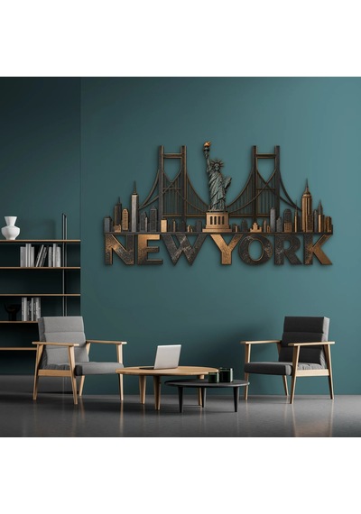 New York Silüeti - Metal Tablo - Dec0197 60 X 33 Cm Çok Renkli