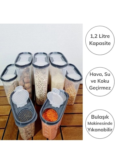 Saklama Kabı 1 2 Litre 2 Kapaklı Ölçekli Erzak 12 Izgara
