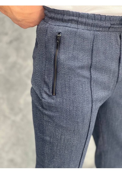 Modefendi Çizgi Detaylı Slim Fit Pamuk Likra Jogger Pantolon Lacivert