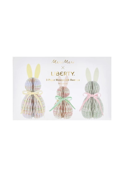 Meri Meri X Liberty - Kağıt Petek Tavşan Süsleri - 3 Adet