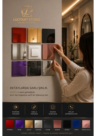 Lucitart Kendinden Yapışkanlı Parlak Dekoratif Pleksi Kare Duvar Paneli 9 Renk Seçeneği Modern Duvar Dekoru Gümüş Lucitart Kendinden Yapışkanlı Parlak Dekoratif Pleksi Kare Duvar Paneli 9 Renk Seçeneği Modern Duvar Dekoru Gümüş