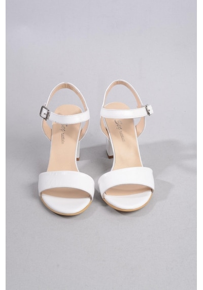 Seç Kundura Seç 0032 Hakiki Deri Tek Bant Sandalet Topuk Boyu 8,5cm Beyaz - 37 Beyaz