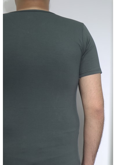 Santa Dmctekstil Erkek Düz Spor Kesim Dar Kalıp V-yaka T-shirt Haki