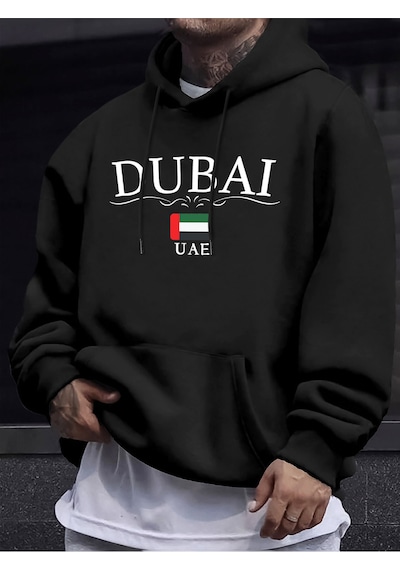 Startmore Startmoredubai Bae Harf Ve Bayrak Baskılı Unisex Kazaklar Kalınlaştırılmış Her Şeyle Uyumlu Kapüşonlu Siyah