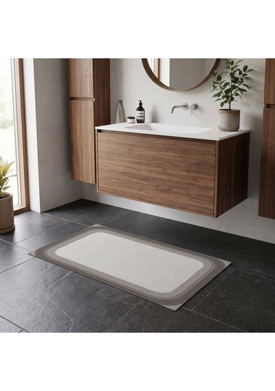 Kartela Halı Jüt Görünümlü Banyo Paspası Açık Gri Kaymaz Taban Makinede Yıkanabilir 40x60 Cm