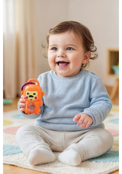 Maymun Figürlü Işıklı Sesli Çıngırak Bebek Oyuncağı +3 Ay Beyaz