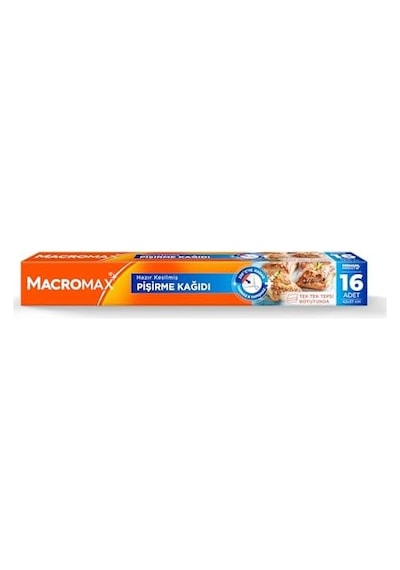 Macro Max Hazır Kesilmiş Yağlı Pişirme Kağıdı 16 Adet, Standart Fırın Tepsisi Boyutu 42x37 Cm