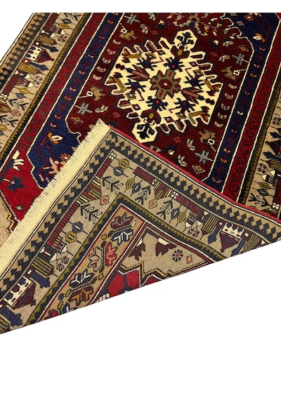 El Dokuma Sıfır Yahyalı Halısı 120x225 Kök Boyası Kırmızı Lacivert Yün Halı