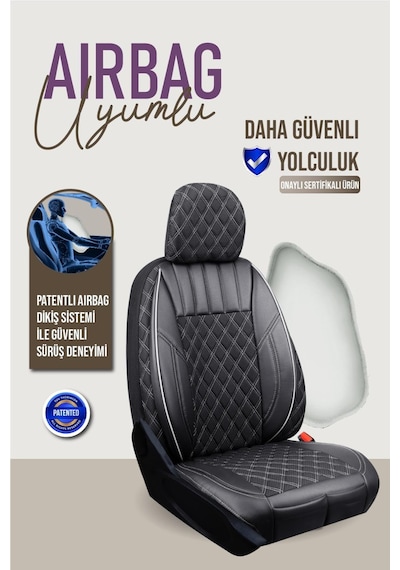 Dodge Ram Yarı Deri Oto Koltuk Kılıfı Siyah Beyaz Petra Serisi