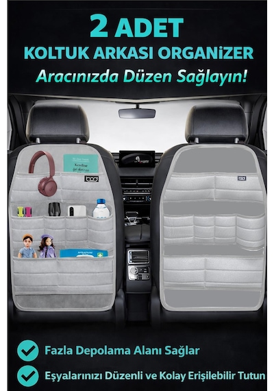 Bod Ecolux Serisi Araba Oto Koltuk Arkası Eşya Düzenleyici Araç İçi Organizer 2'li Set Gri