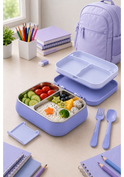 Emilahome Happii Beslenme Kabı Çelik Bölmeli Sızdırmaz Mor - 865593897 Mor