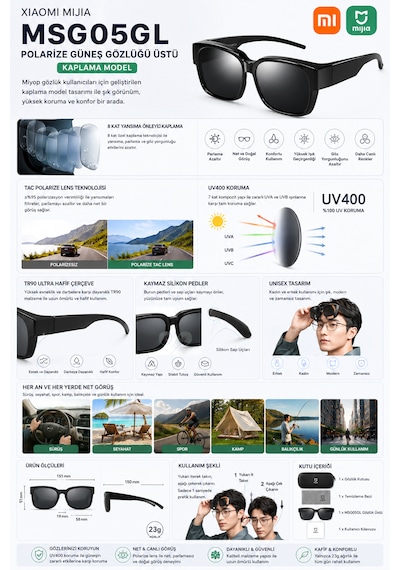 Mijia Numaralı Gözlük Üzerine Takılabilen Polarize Güneş Gözlüğü Uv400 Tac Lens Hafif 23gr Tr90 Çerçeve Msg05gl Siyah Mijia Numaralı Gözlük Üzerine Takılabilen Polarize Güneş Gözlüğü Uv400 Tac Lens Hafif 23gr Tr90 Çerçeve Msg05gl Siyah