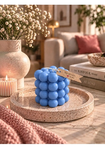 Mumelia Bubble Küre - Doğal Soya Blok Dekoratif Mum - Mavi