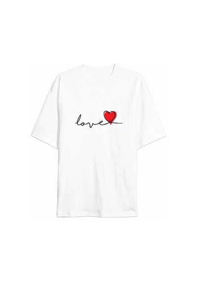 Freedom Storee 14 Şubat Tişört Sevgililer Günü İçin Özel Tasarım Love Baskılı T-shirt - Beyaz Çok Renkli
