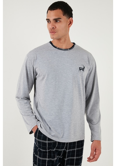 Buratti Pamuklu Regular Fit Bisiklet Yaka Ekoseli Erkek Pijama Takımı 6574001 Gri