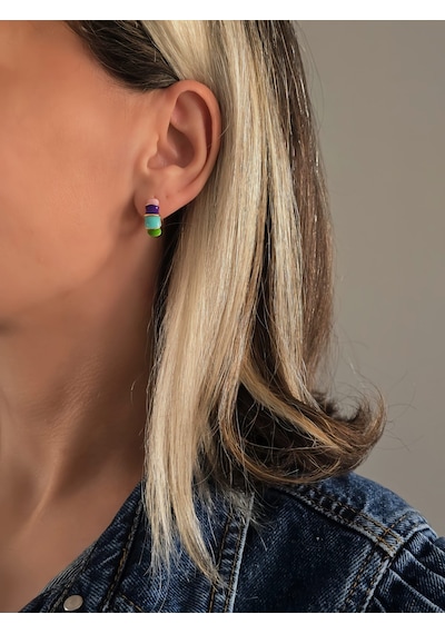 Eva Takı Store Mineli Halka Model Yaz Küpe Silver