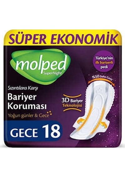 Molped Super Night Hijyenik Ped Gece 18'li