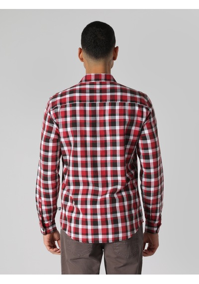 Colin's Slim Fit Kareli Kırmızı Erkek Uzun Kol Gömlek CL1061712_Q1.V1_RED