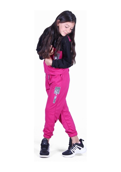 Panios Kids Kız Çocuk Fileli Baskılı Eşofman Takımı Fuşya