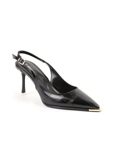 Libero L085.k3080 Kroko Desenli Metal Burunlu Slingback İnce Topuklu Kadın Stiletto Siyah