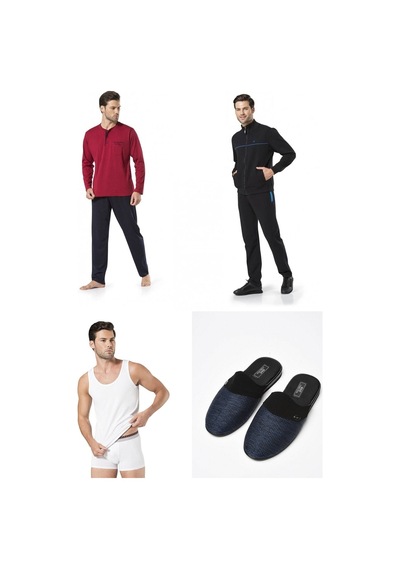 Pierre Cardin 4'lü Lacivert Eşofman Ve Pijama Takımı Terlik Atlet Boxer Seti Hediyeli Lacivert
